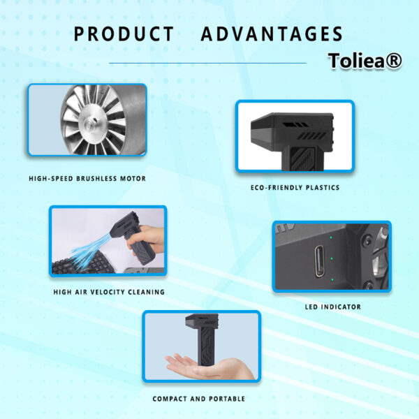 Toliea TL-X09 Turbo Jet Blower – 130,000 RPM High-Speed Mini Fan, 4 Adjustable Speeds, Portable Design with Type-C Charging for Cleaning - Image 2