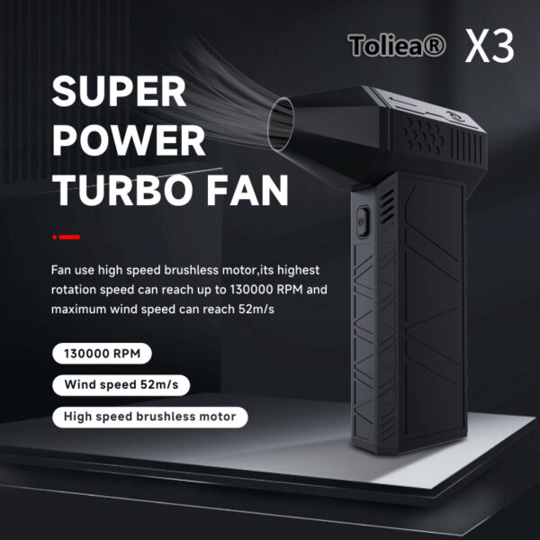 Toliea X3 Turbo Jet Blower Air Duster – 130,000 RPM High-Speed Brushless Motor, Powerful 100mph Airflow, Portable Rechargeable Handheld Fan for BBQ, Camping, Electronics & More