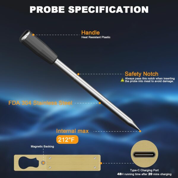 Toliea Digital Wireless Meat Grill Thermometer: Probes for Cooking, BBQ,Oven, Grill, Smoker