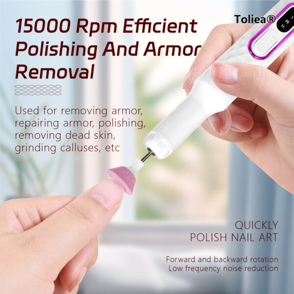 Toliea TL-A1 15,000 RPM Rechargeable Electric Manicure Treatment Kit with Nail Drill and Rechargeable Base - Image 2