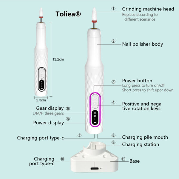 Toliea TL-A1 15,000 RPM Rechargeable Electric Manicure Treatment Kit with Nail Drill and Rechargeable Base - Image 5